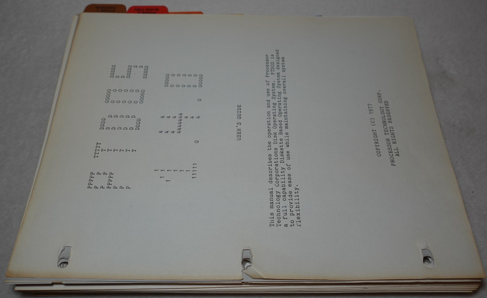 PTDOS 1.4 Processor Technology Disk Operating System 1977 Original User's Guide