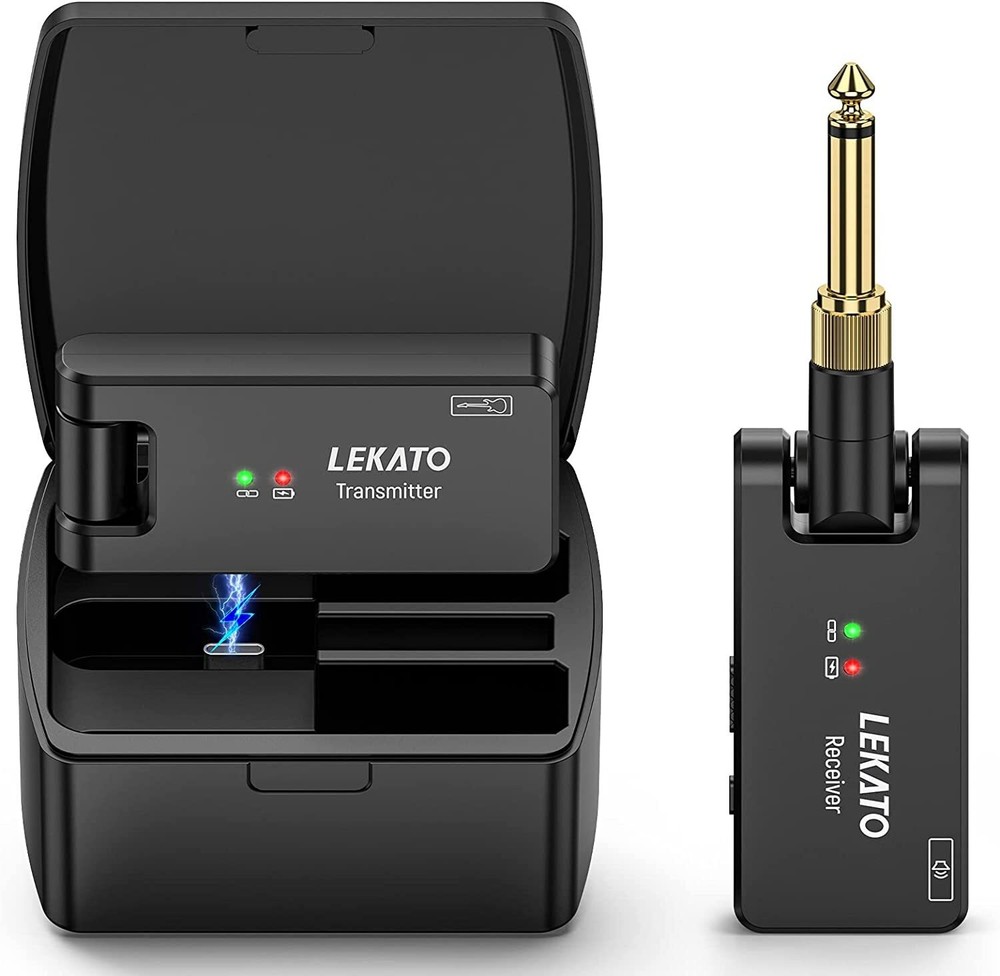 Lekato WS-100 2.4GHz Wireless Guitar System Transmitter Receiver + Charging Box