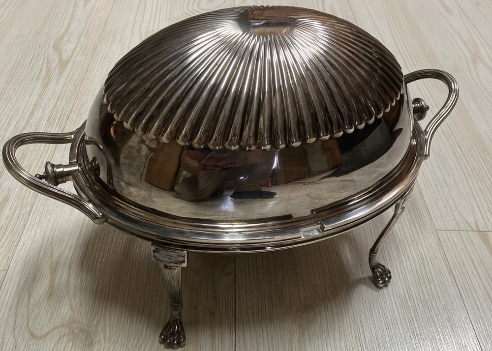 Antique Sheffield Silverplate Revolving Dome Covered Breakfast Server + Inserts