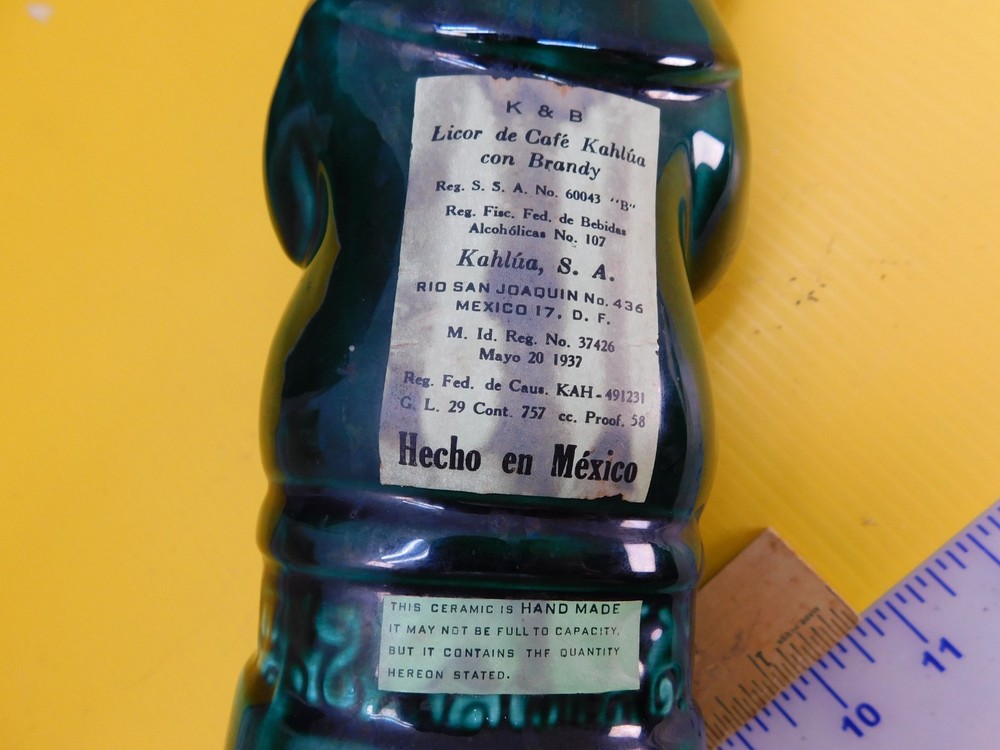 Vintage Kahlua Aztec ,Mayan, Tiki, Ceramic Bottle/ Decanter, Empty, 11.5"