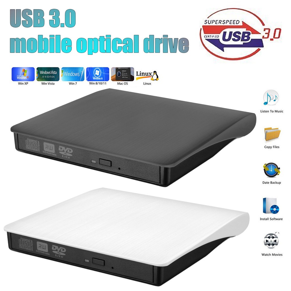 DVD CD RW USB External CD RW Disc Burner Drive Reader Windows 7 10 11 Laptop PC