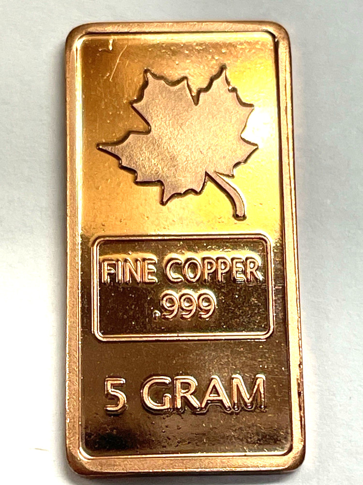 5 Gram Copper Maple Leaf Bars, 3-PACK,  Copper Bars, 3 bars, REEDERSONG