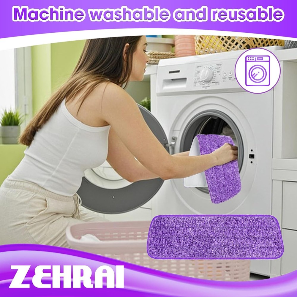 6 Pack Reusable Microfiber Mop Pads, 13-16 Inch Spray Mop Replacement Refills