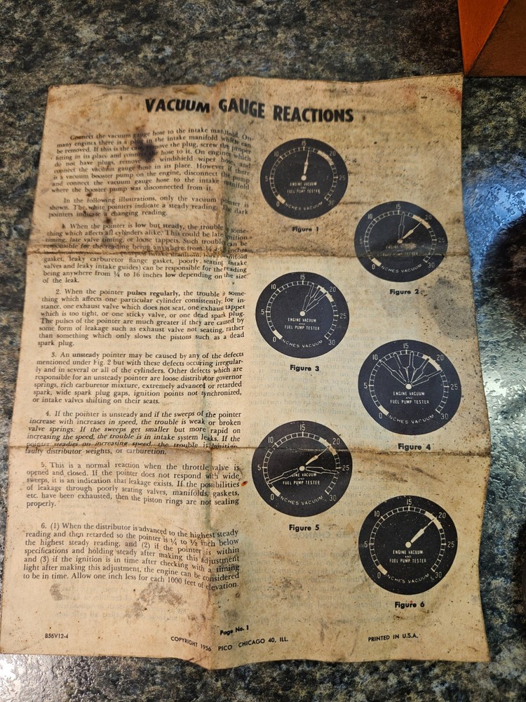 Vintage MAC Tools Engine Vacuum & Fuel Pump Tester & Instructions 1956 (Lot 413)