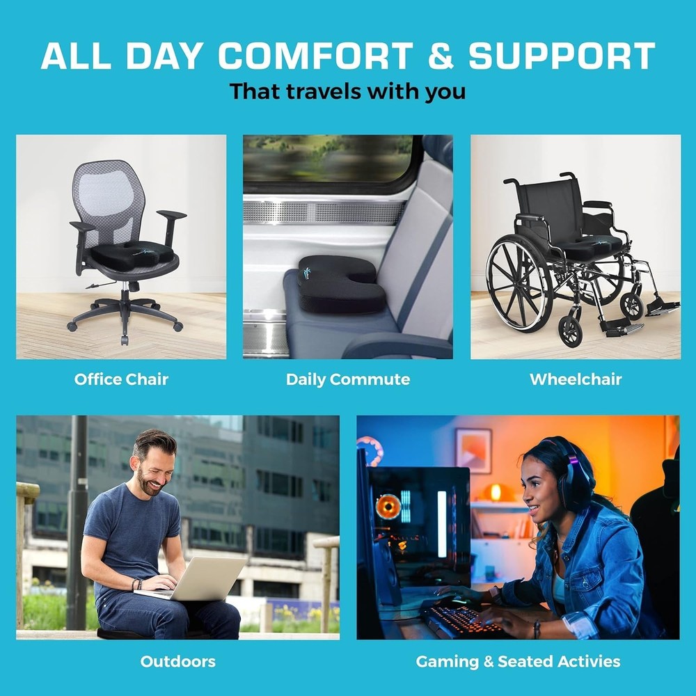 Portable Memory Foam Chair Cushion - Adjustable Support for Work & Travel
