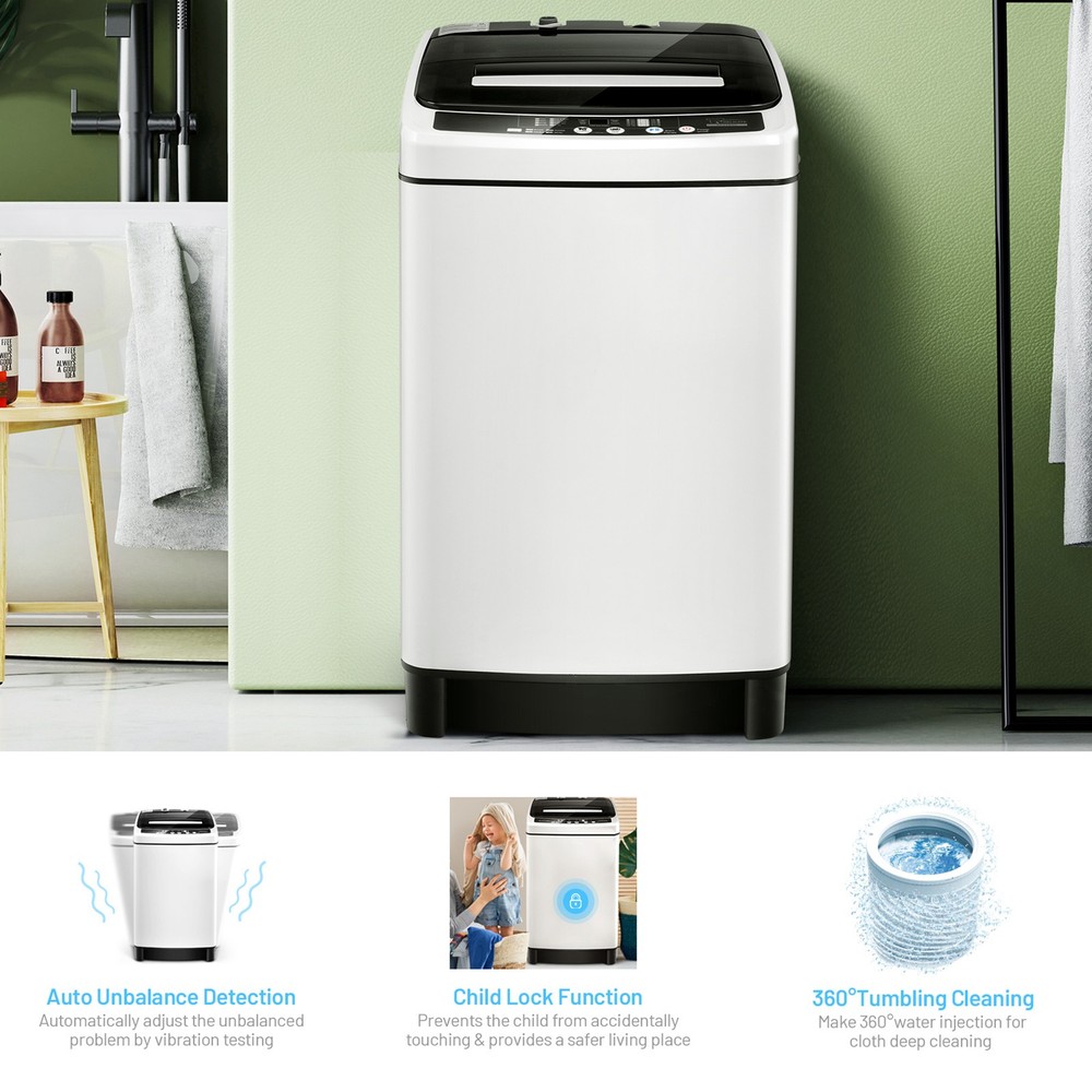 Compact Full-automatic Washing Machine Laundry Washer w/ 11 lbs Capacity White
