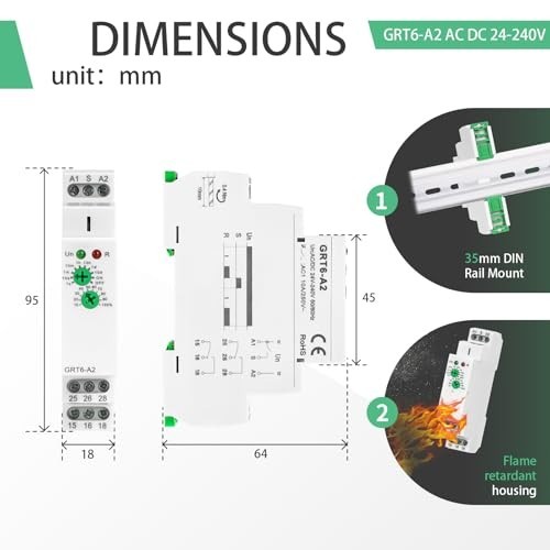 Adjustable Delay On Timer Relay 10A, Smart Electronic Timer for Din Rail, 0.1s-1