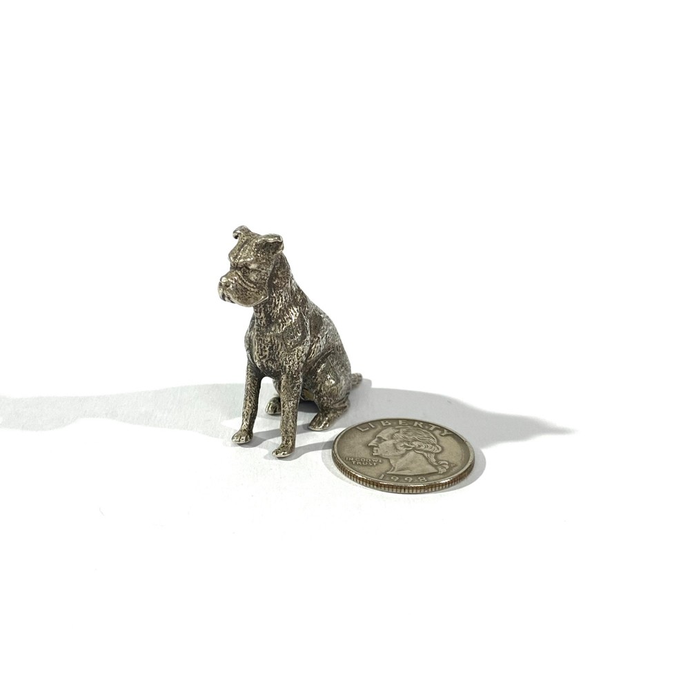 vintage heavy solid silver boxer miniature , dog figurine