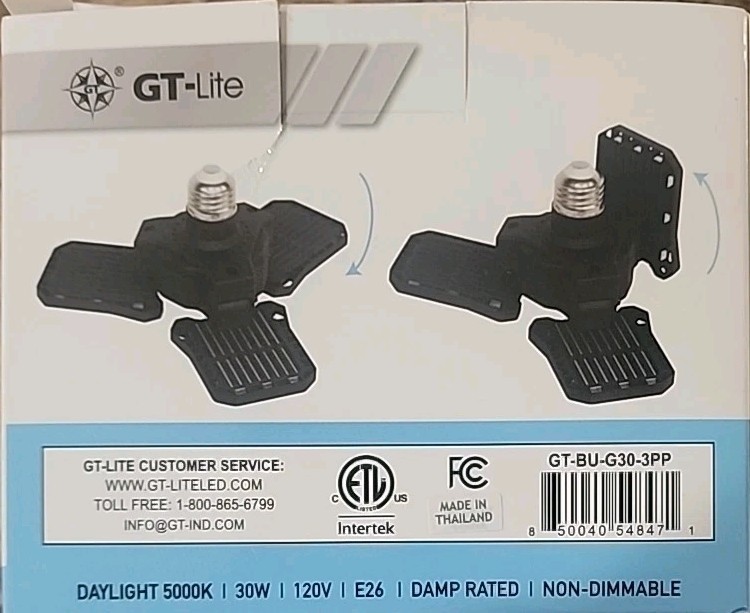 GT-Lite 3000 Lumen 3-Panel Adjustable 5000K LED Light Bulb - 3 Pack 30,000 Hour