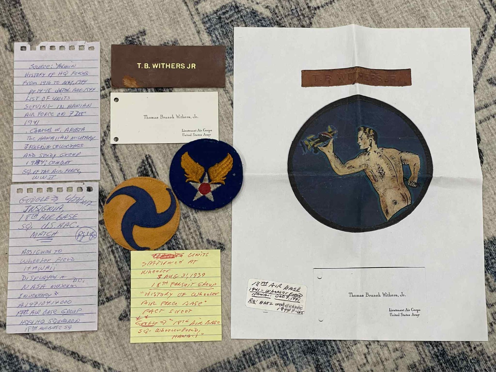 WW2 WWII USAAF US Army Air Force Grouping Patches Card Tab STATIONED IN HI 1941