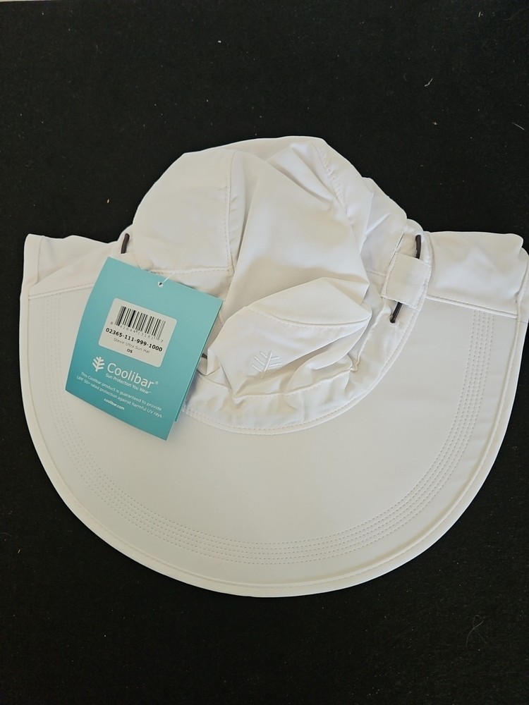 Coolibar Stevie Ultra Sun Hat White, One Size, UPF 50+, Adjustable Neck Drape