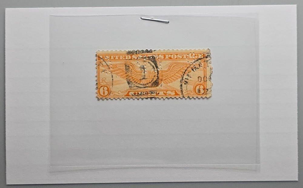 US 1934 Scott C19 - 6 Cent Airmail - Winged Globe - Dull Orange - CP PERFIN