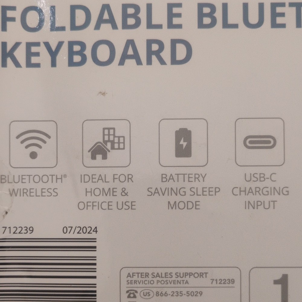 Bauhn Foldable Bluetooth Keyboard HT720 USB-C Charging Sleep Mode Black QWERTY
