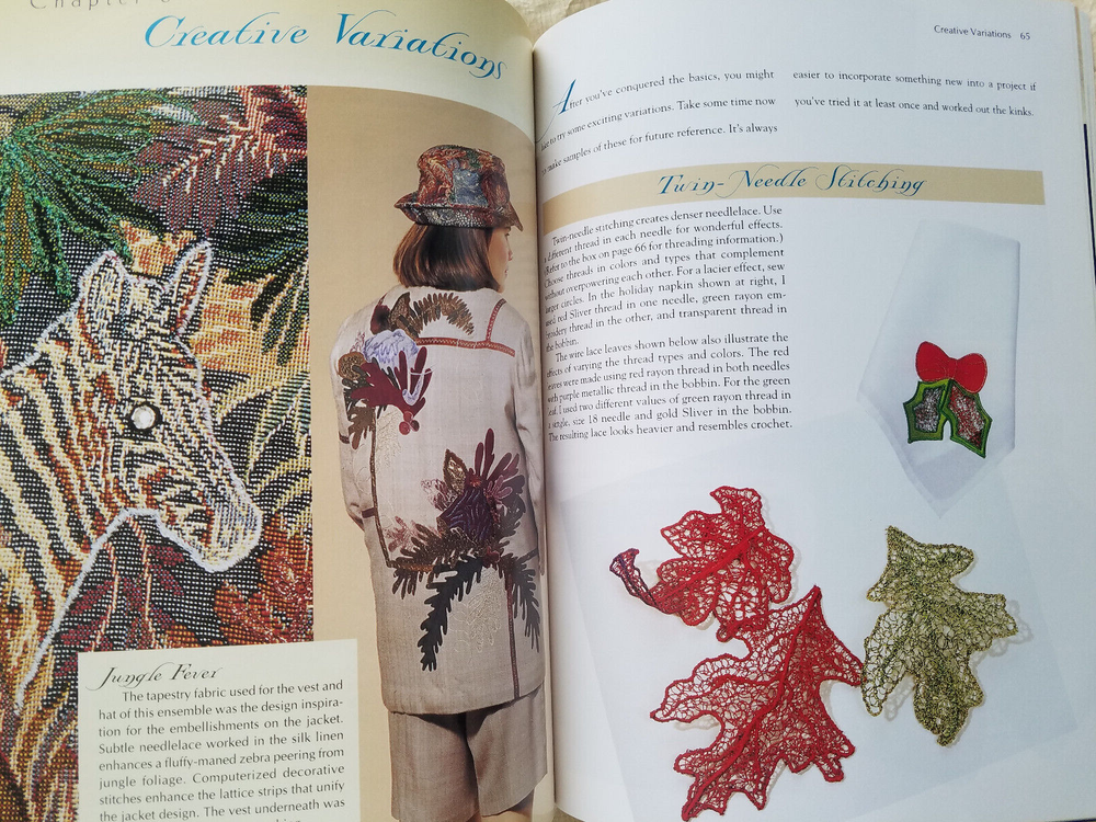 MACHINE NEEDLELACE & other EMBELLISHMENT TECHNIQUES soft 96pg book 1997 Simmons