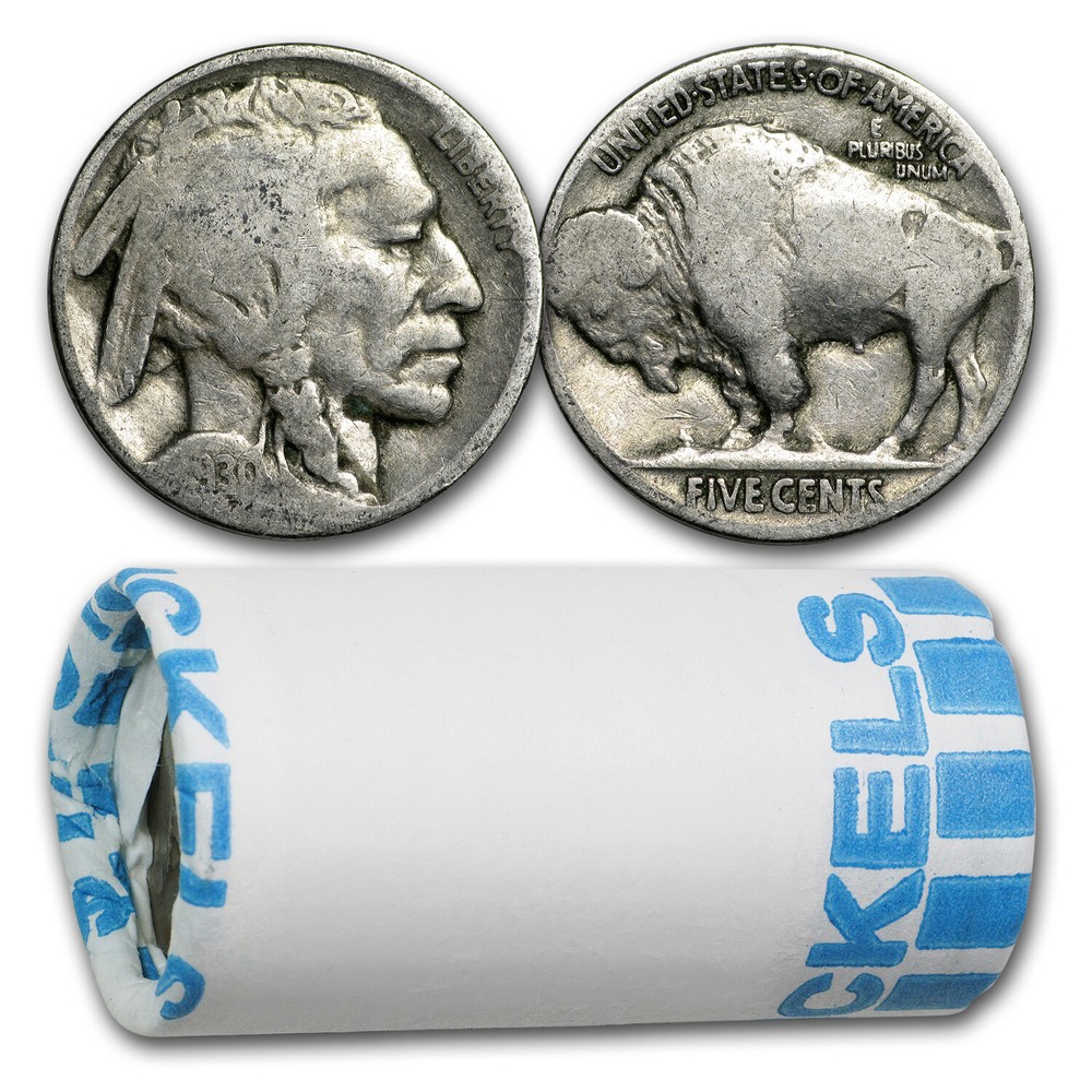 1913-1938 Buffalo Nickels 20-Coin Roll (Partial Dates)