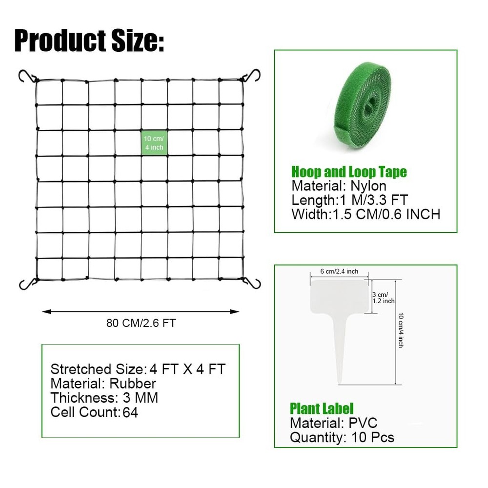 2 Pack Scrog Net 4x4 FT Trellis Grow Tent Elastic 8 Hooks Climbing Support