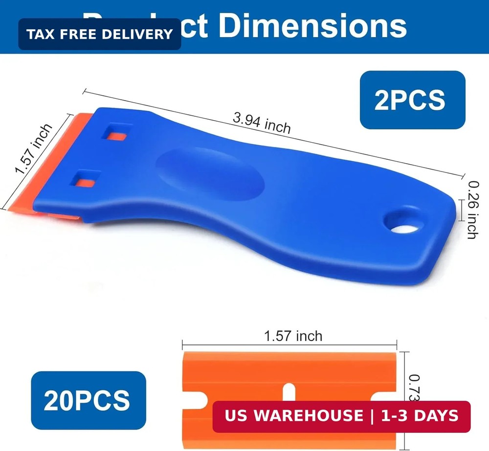 Plastic Razor Blade Scraper Tool, 2 Pcs Razor Scraper with 20 Pcs Plastic Blades