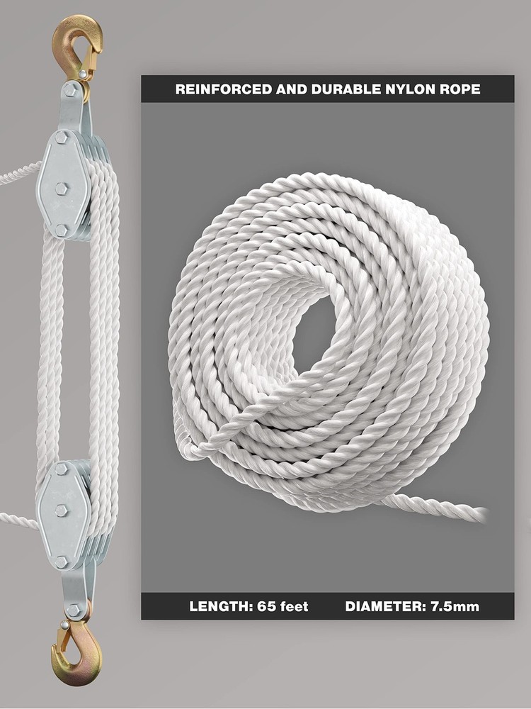 Block and Tackle Pulley System for Lifting Objects - SoB 4000LB Large, Silver
