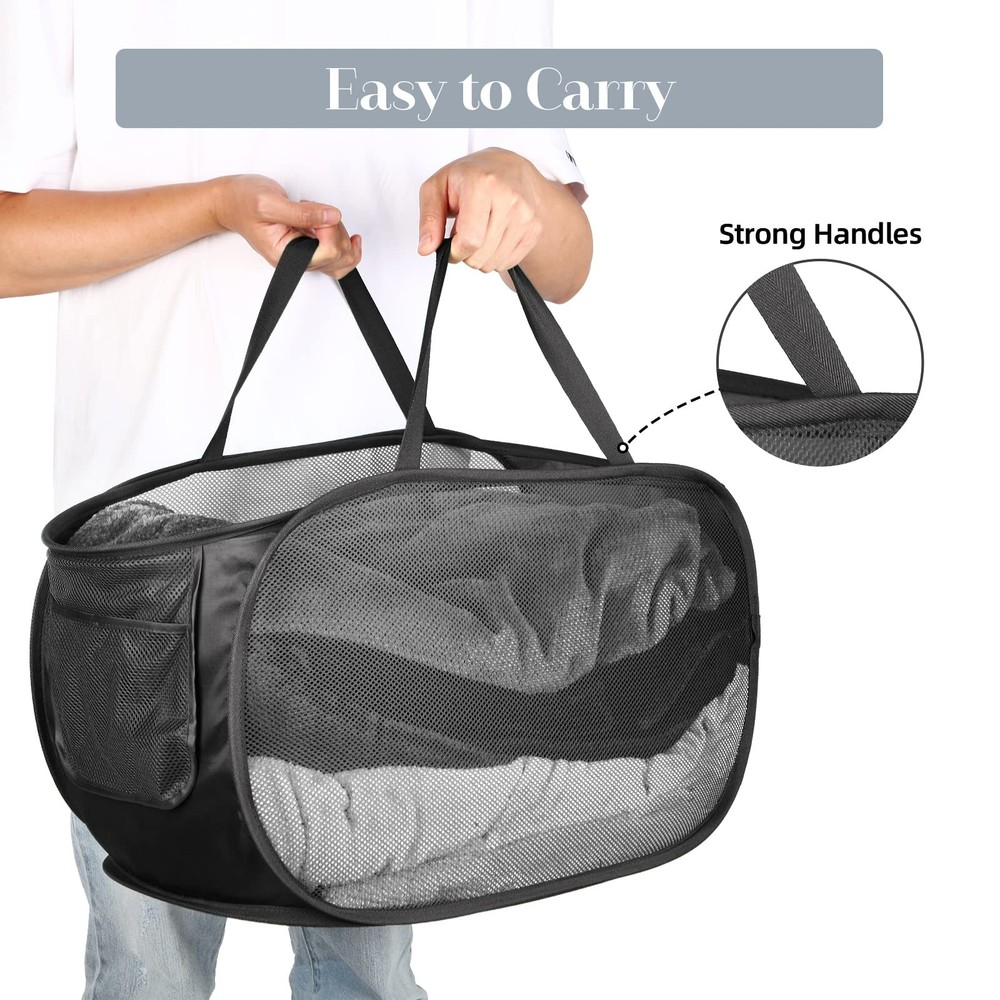 4 Pack Collapsible Laundry Baskets, Foldable Laundry Basket with Pocket, Dur...