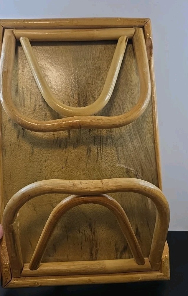 Bamboo Rattan Folding Serving Tray Boho Decor 21"