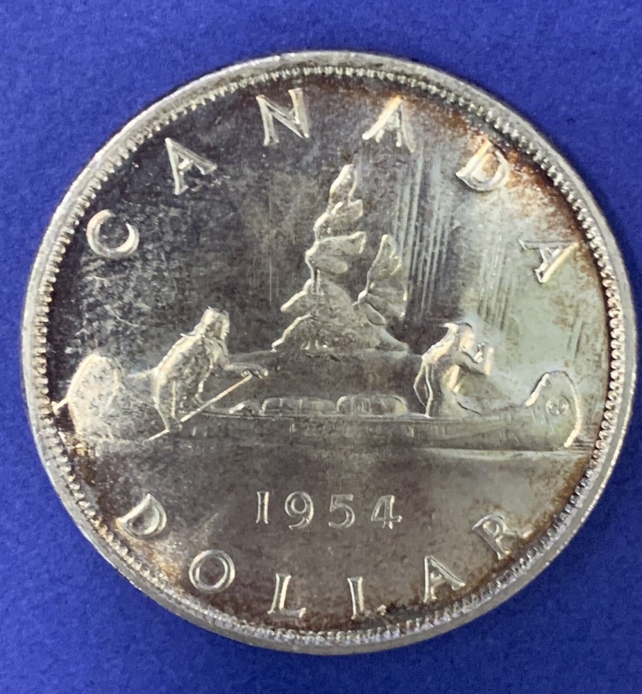1954 CANADA SILVER $1 DOLLAR, FWL, CHOICE BU, MS++++