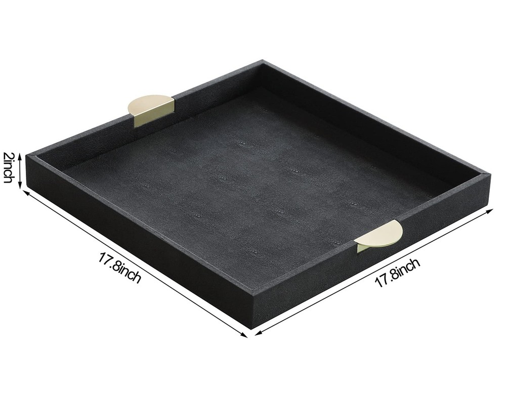 HofferRuffer Faux Leather Decorative Serving Tray Coffee Table Ottoman