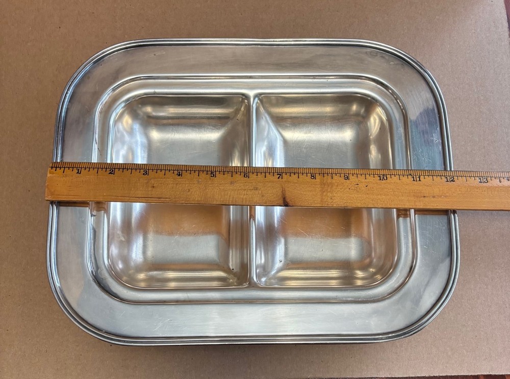 Silver Plated Metal Dish with 2 Rectangular Divided Compartments