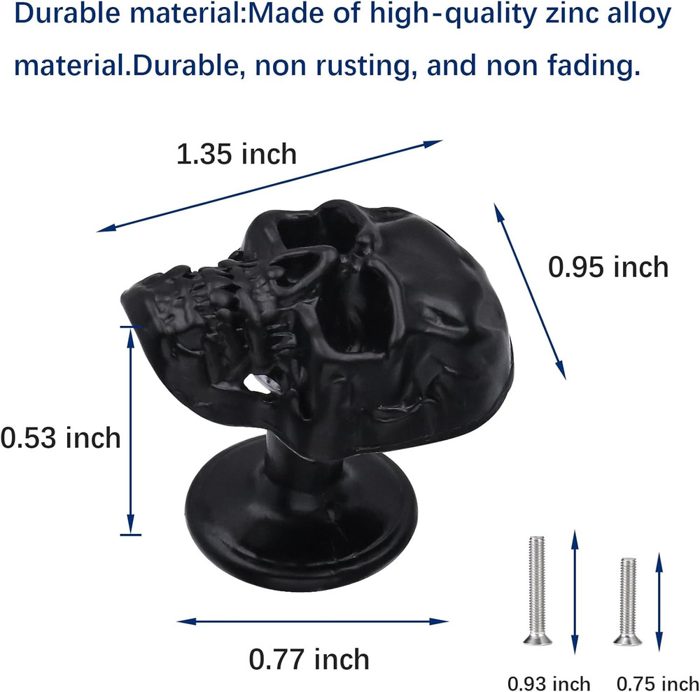 4 Pack Skull Skeleton Cabinets Knobs, Single Hole Pull Handle for Drawer Wardrob