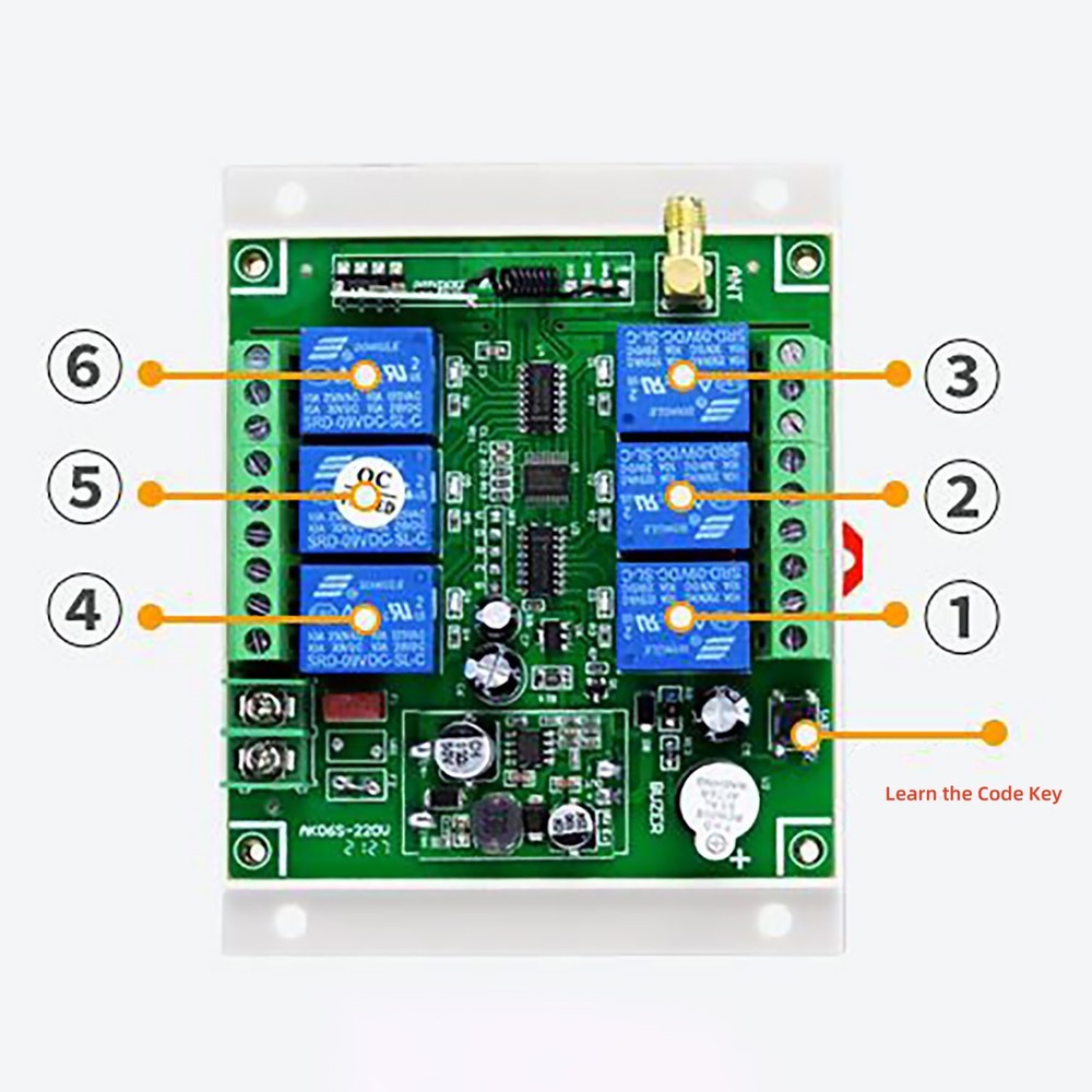 6 Channel 10A Relay Receiver Wireless Remote Control RF Switch 12-36V 6CH