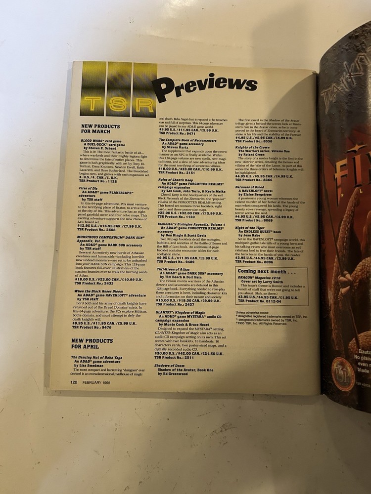 TSR: Dragon Magazine: Issue 215