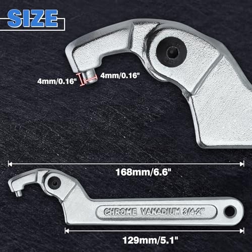 Adjustable C Spanner Hook Wrench Tool Adjustable Pin Spanner 3/4-2"(19-51mm)