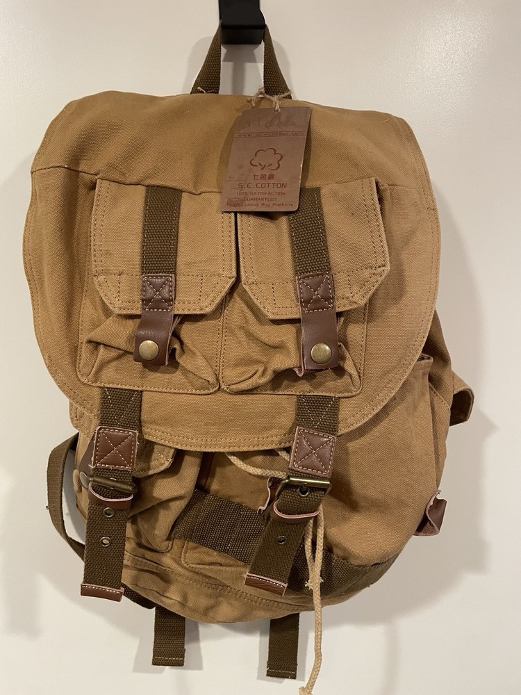 NWT Cotton Canvas & Leather Backpack | Camera Day Outdoors Bag
