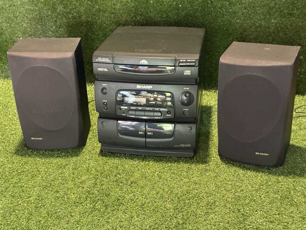 Sharp CD-C444  Dual Cassette 3-CD Changer Shelf Stereo Works *read description
