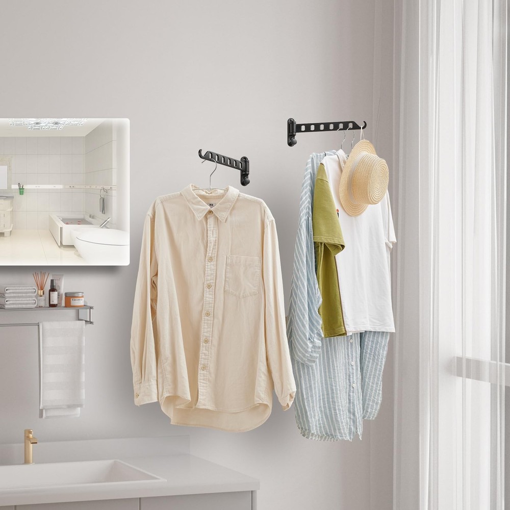 1 Pc Folding Wall Mounted Clothes Hanger Folding Garment Hooks Black