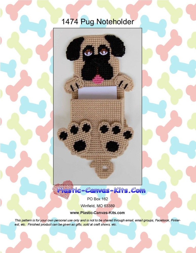 Pug  Note Holder- Plastic Canvas Pattern or Kit