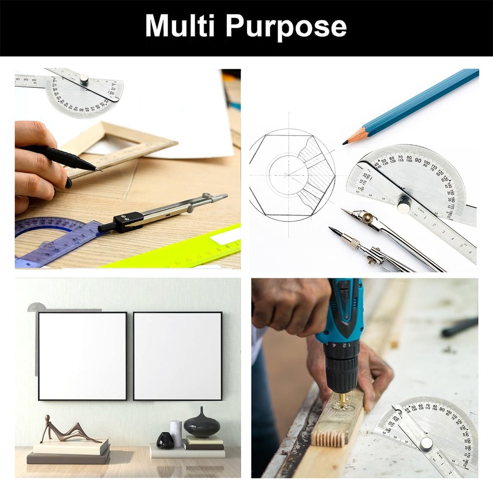 Stainless Steel Angle Protractor -180° Two Arm Ruler Adjustable Finder Angle ...