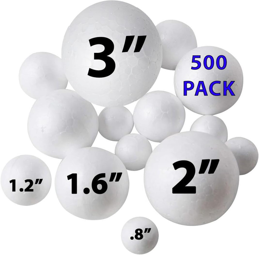 500 Pack Ultimate Foam Balls Set – Large, Medium, Small Sizes - round Craft Ball