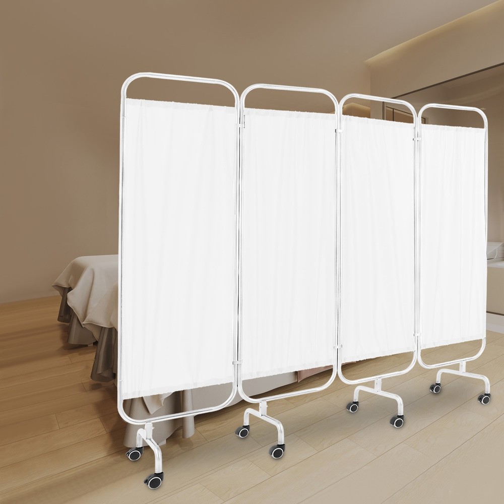 4 Panel Room Divider Rolling Folding Privacy Partition Screens Separation White