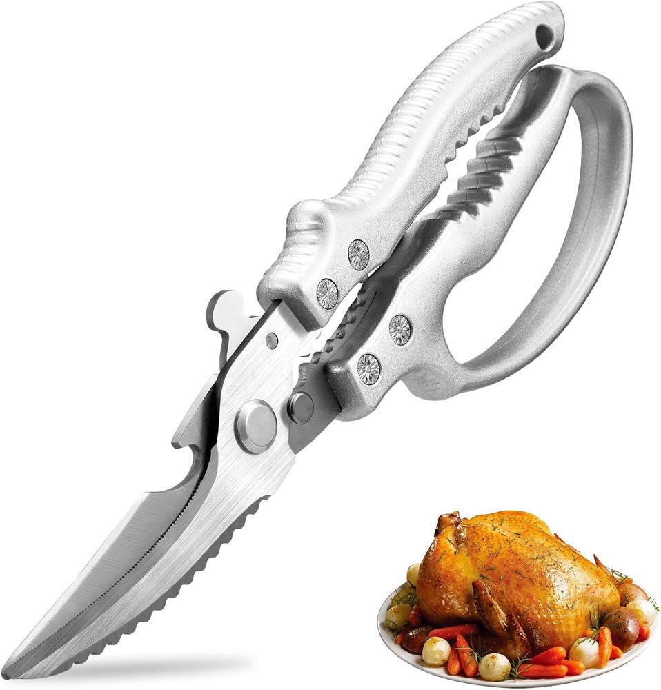 Multi-Purpose Poultry Shears: Spring-Loaded Kitchen Scissors with Safety Lock