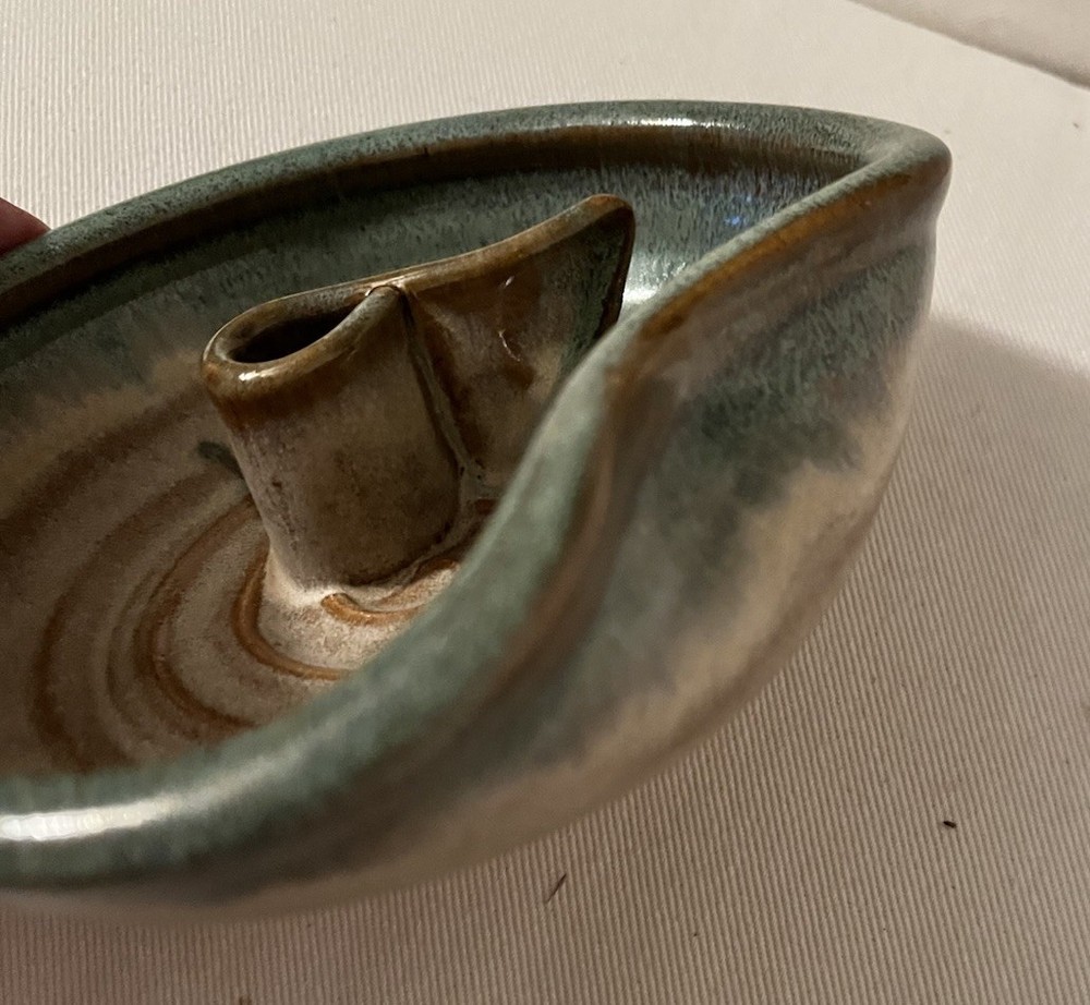 Hand Made Studio Art Pottery Incense Burner Dish Gray Signed 6.5” Diameter
