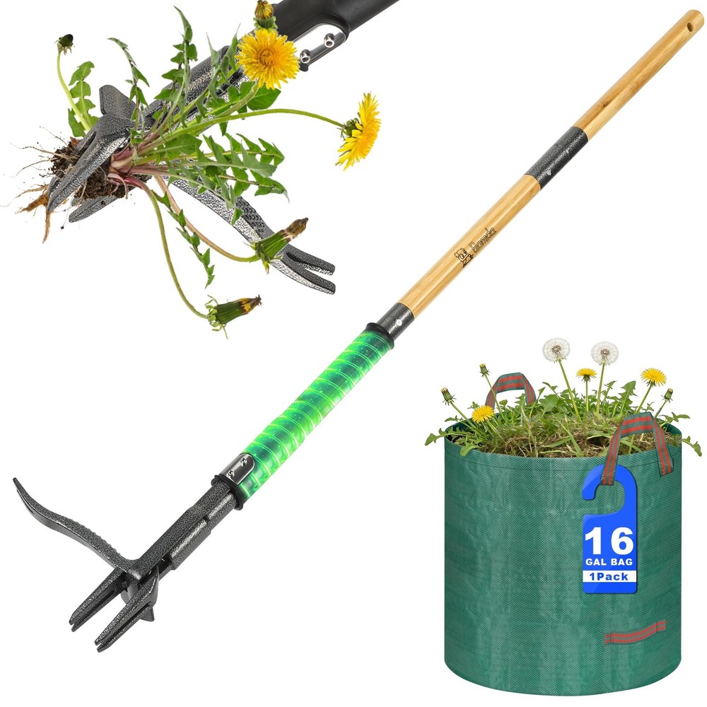 Weed Puller Tool, Heavy Duty Gardening Hand Tools with 4-Claw Steel Head & Du...