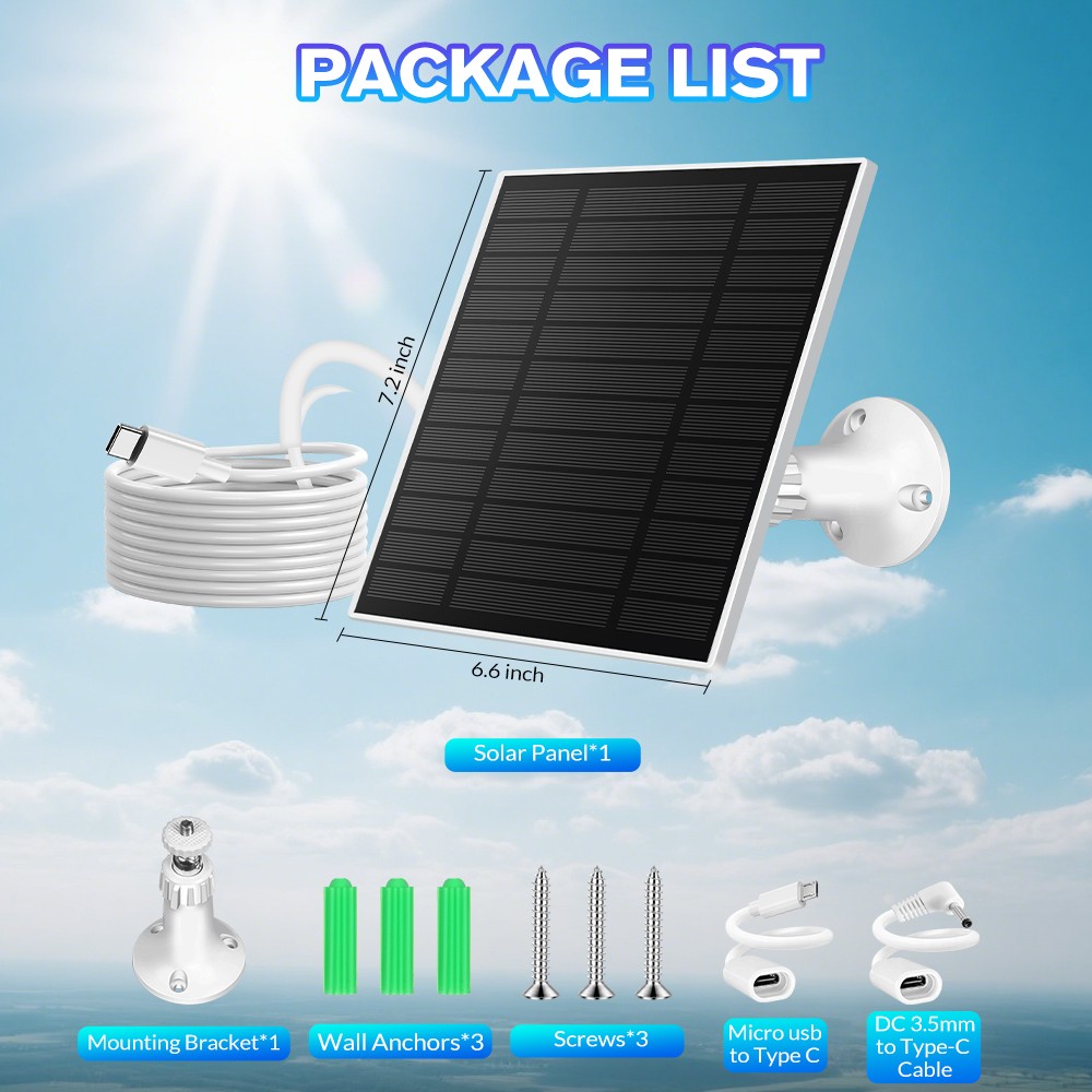 5W/5V Solar Panel For CCTV Security Camera Micro USB Type-c Charger Outdoor