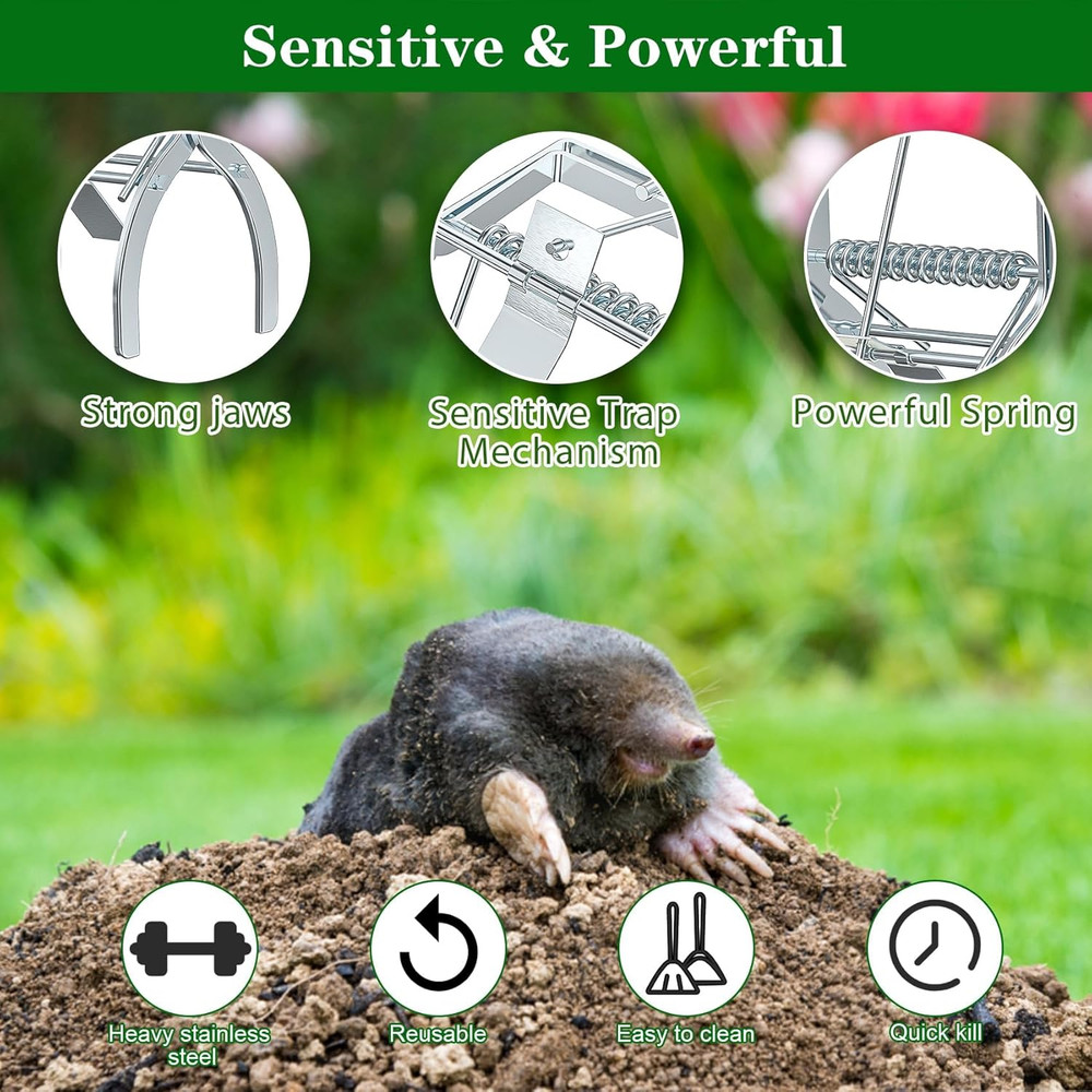 4 Pack Mole Traps That Kill Best, Mole Trap Easy to Set, Galvanized Steel Gopher