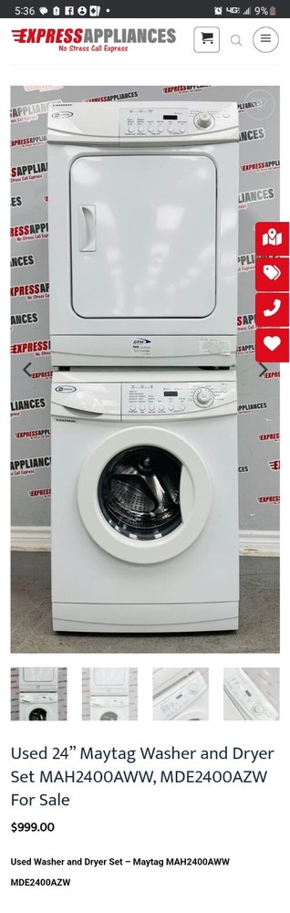 Maytag Stackable Washer And Dryer Set