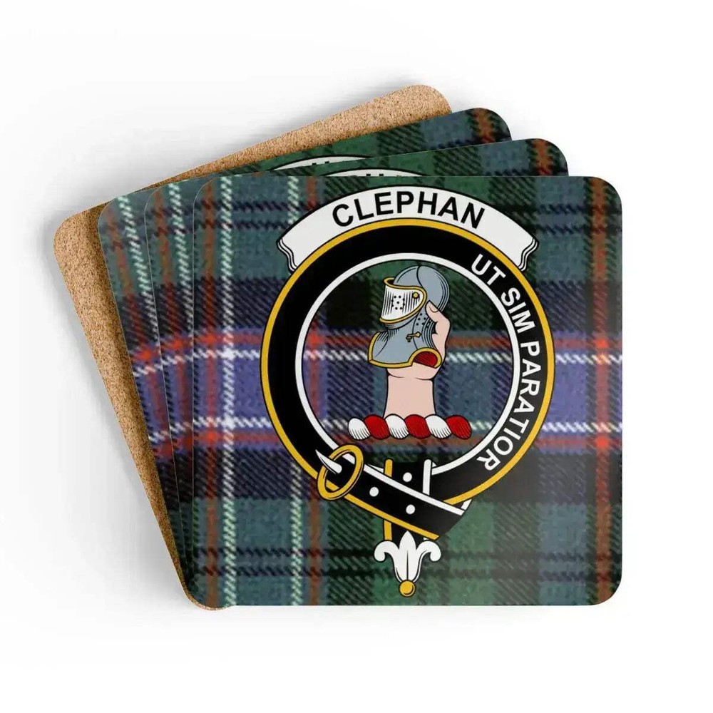 Clephan Clan Crest Scottish Tartan Coaster Set