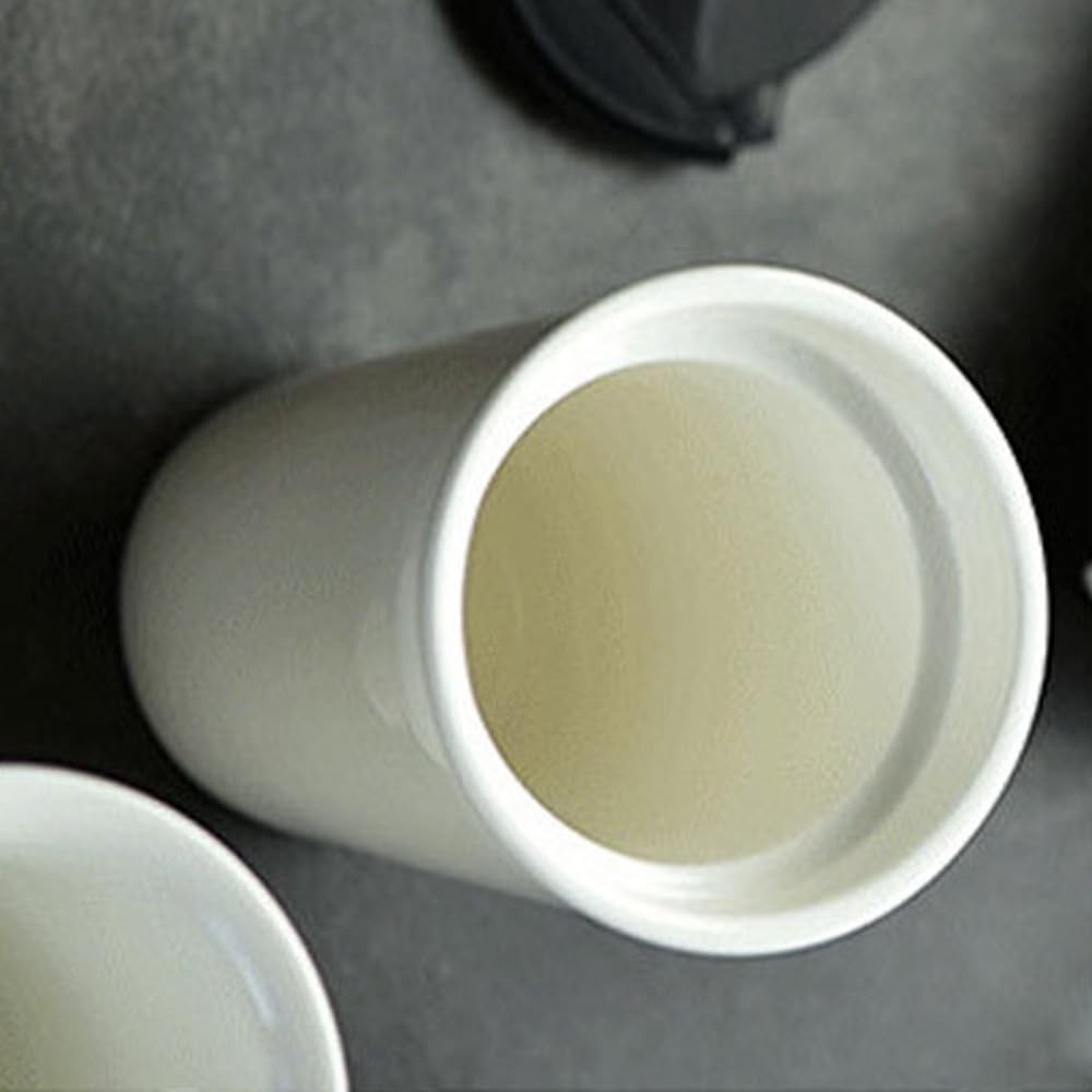 Khanjuan Double-layer Ceramic Cup with Lid, 12oz 12.2 Ounces, White