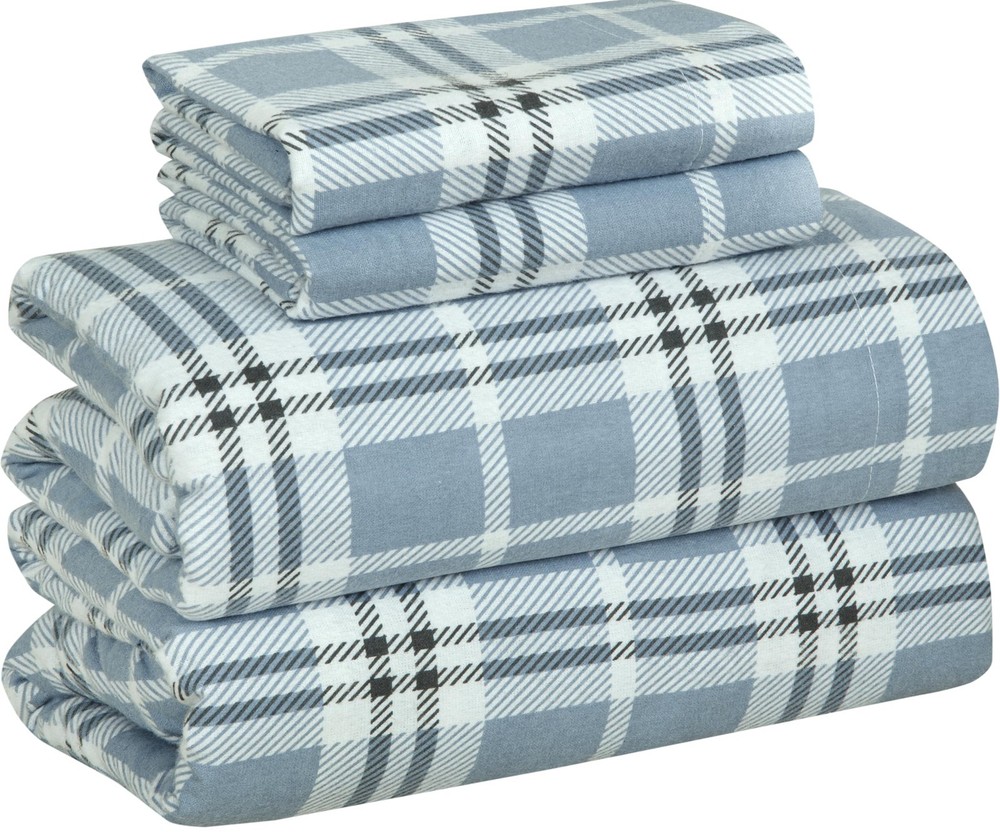 4 Piece 100% Cotton Flannel Sheets Queen Size Bed Set - Warm & Extra Soft - D...