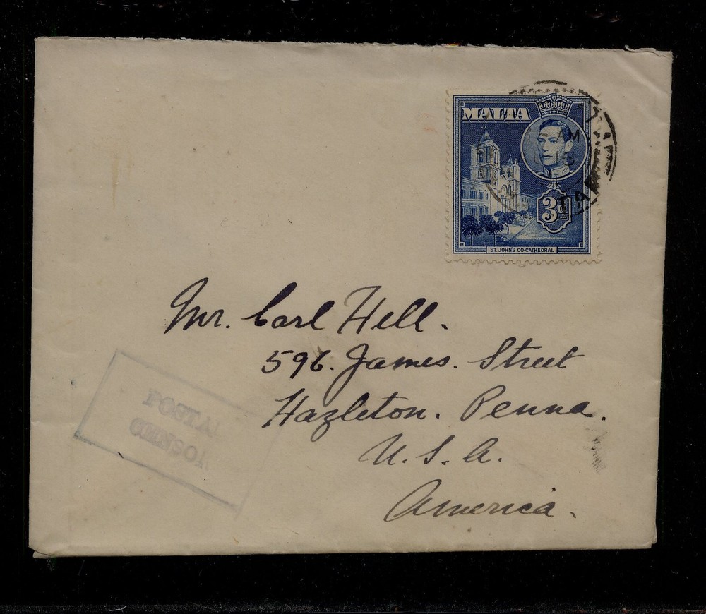 Malta   postal  censor  cover  to  US             MS0628