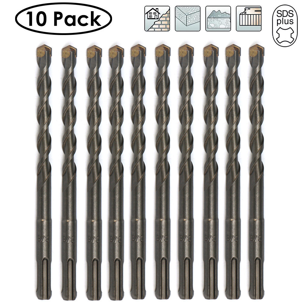 Drillforce 10PCS 3/8" X6" Rotary Hammer Drill SDS+ Masonry Concrete Drill Bits