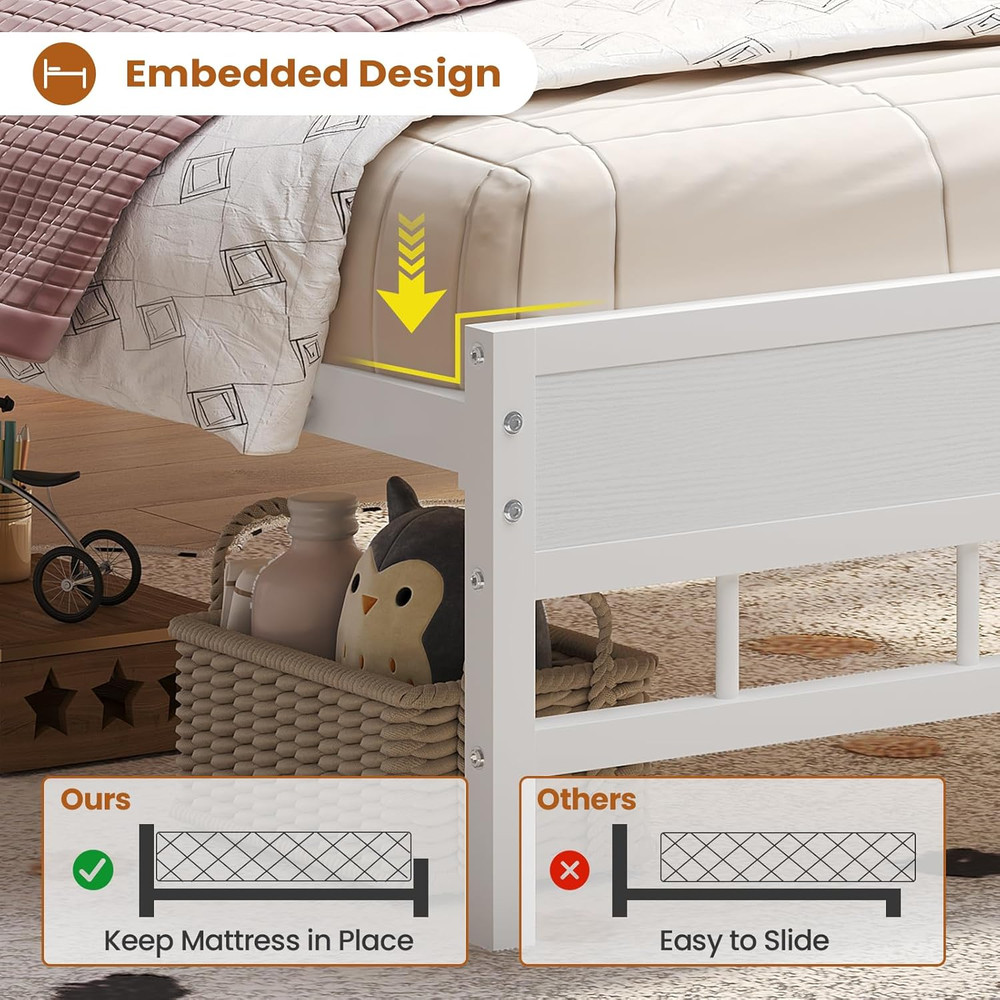 BTHFST Twin Bed Frames with Headboard & Charging Station, LED Bed Frame Twin wit